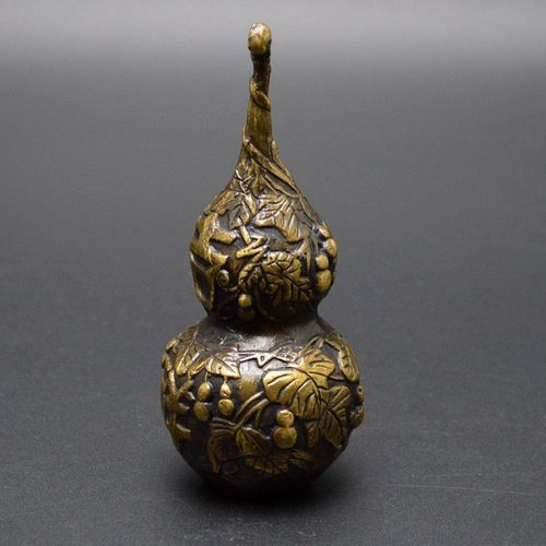 古玩雜項純銅收藏吉祥開蓋寶葫蘆家居裝飾工藝品風水擺件